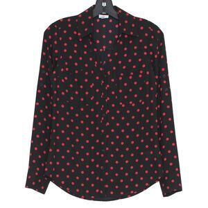 Express Portofino Slim Black Red Polka Dot Button Up V Neck Top XS Work Office